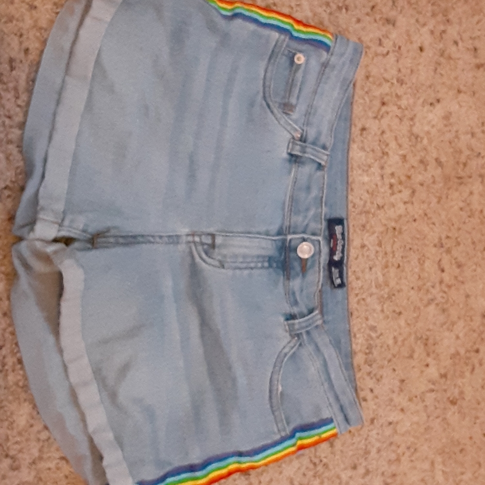 Jean shorts, with a rainbow stripe